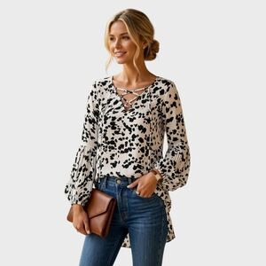 Host Pick - Beautiful Black White High-Low Blouse